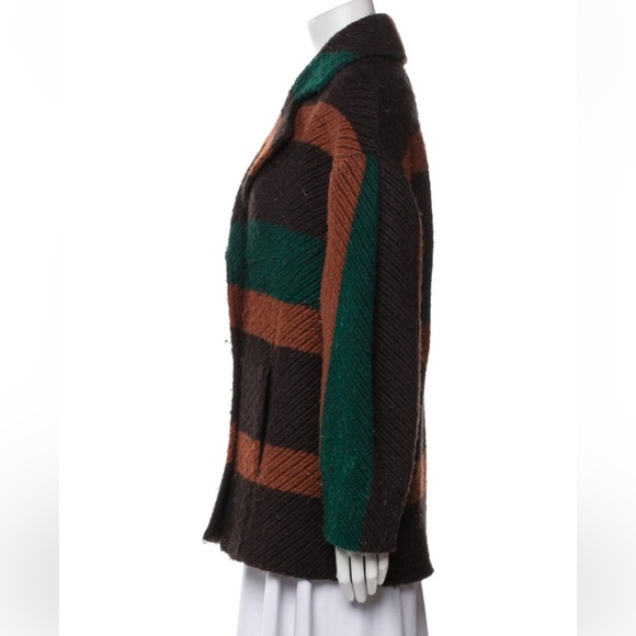 Ulla Johnson Striped Coat Shawl Collar Wool Blend Brown Green Size S Designer - Picture 3 of 5